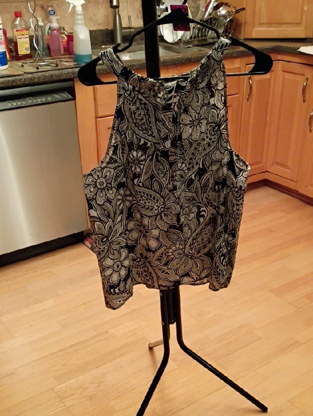 Talbots Black and White Floral High-Neck Camisole